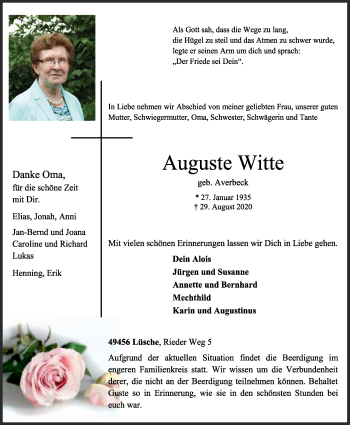 Anzeige von Auguste Witte von OM-Medien