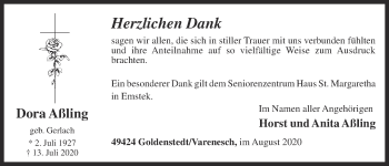 Anzeige von Dora Aßling von OM-Medien