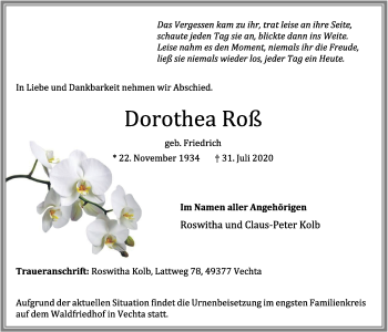 Anzeige von Dorothea Roß von OM-Medien