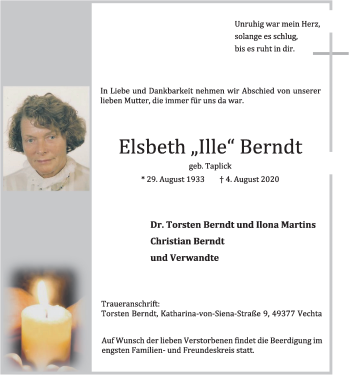 Anzeige von Elsbeth Berndt von OM-Medien