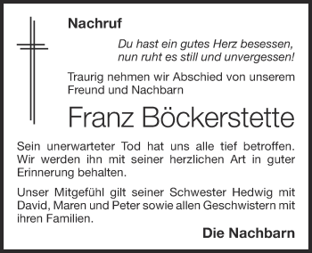 Anzeige von Franz Böckerstette von OM-Medien