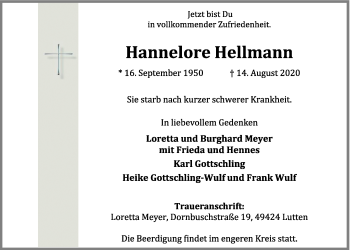 Anzeige von Hannelore Hellmann von OM-Medien