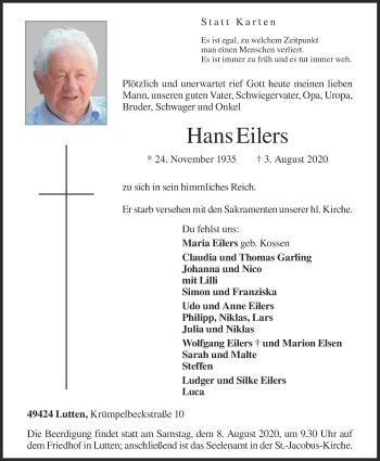 Anzeige von Hans Eilers von OM-Medien