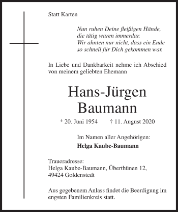 Anzeige von Hans-Jürgen Baumann von OM-Medien