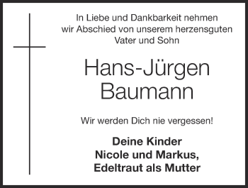 Anzeige von Hans-Jürgen Baumann von OM-Medien