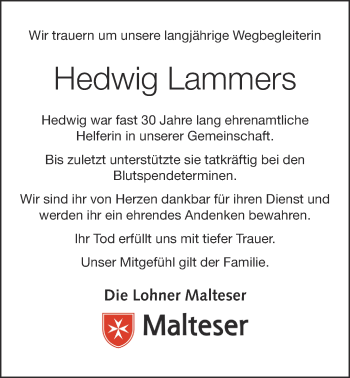 Anzeige von Hedwig Lammers von OM-Medien