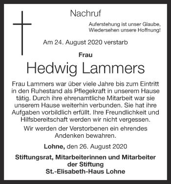 Anzeige von Hedwig Lammers von OM-Medien