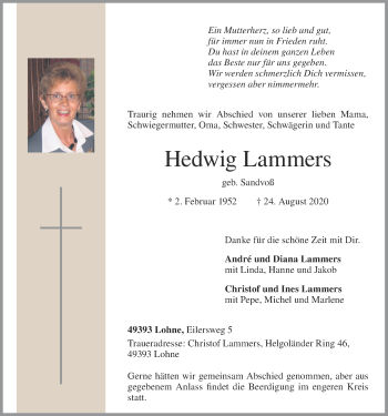 Anzeige von Hedwig Lammers von OM-Medien