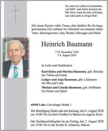 Anzeige von Heinrich Baumann von OM-Medien