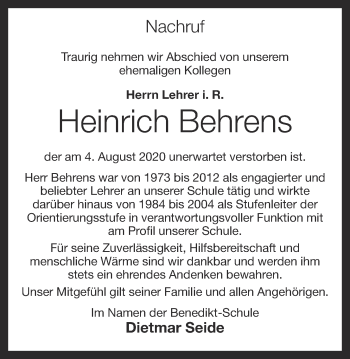 Anzeige von Heinrich Behrens von OM-Medien