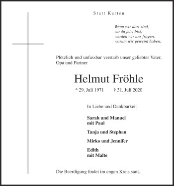Anzeige von Helmut Fröhle von OM-Medien