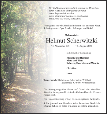 Anzeige von Helmut Scherwitzki von OM-Medien