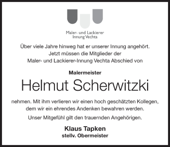 Anzeige von Helmut Scherwitzki von OM-Medien