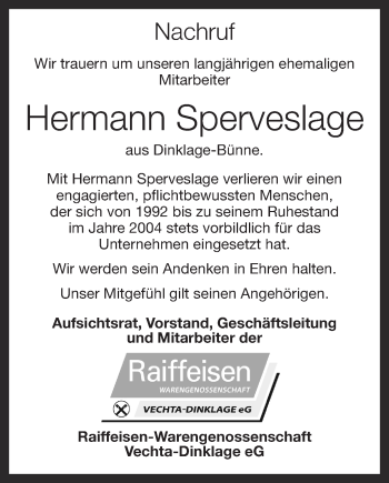 Anzeige von Hermann Sperveslage von OM-Medien