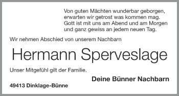 Anzeige von Hermann Sperveslage von OM-Medien