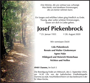 Anzeige von Josef Piekenbrock von OM-Medien
