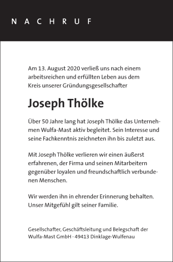 Anzeige von Joseph Thölke von OM-Medien