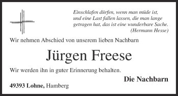 Anzeige von Jürgen Freese von OM-Medien