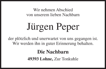 Anzeige von Jürgen Peper von OM-Medien