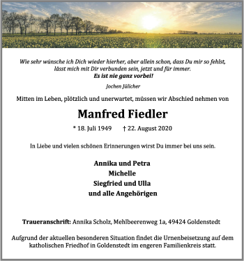 Anzeige von Manfred Fiedler von OM-Medien