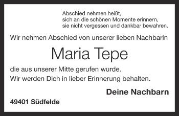 Anzeige von Maria Tepe von OM-Medien