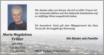 Anzeige von Maria Magdalena Triller von OM-Medien