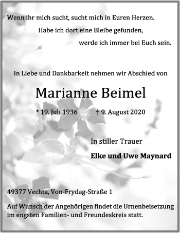 Anzeige von Marianne Beimel von OM-Medien
