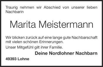 Anzeige von Marita Meistermann von OM-Medien
