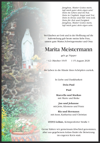Anzeige von Marita Meistermann von OM-Medien