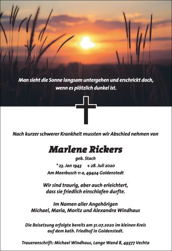 Anzeige von Marlene Rickers von OM-Medien