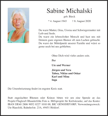 Anzeige von Sabine Michalski von OM-Medien