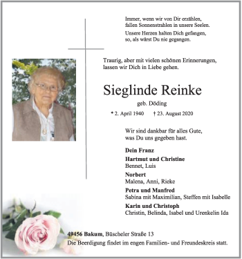 Anzeige von Sieglinde Reinke von OM-Medien