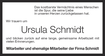 Anzeige von Ursula Schmidt von OM-Medien