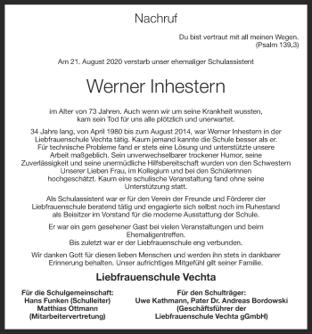 Anzeige von Werner Inhestern von OM-Medien