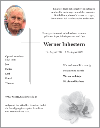 Anzeige von Werner Inhestern von OM-Medien