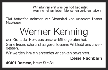 Anzeige von Werner Kenning von OM-Medien