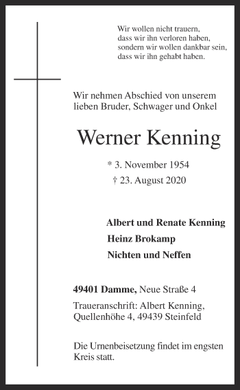 Anzeige von Werner Kenning von OM-Medien