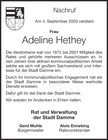 Anzeige von Adeline Hethey von OM-Medien