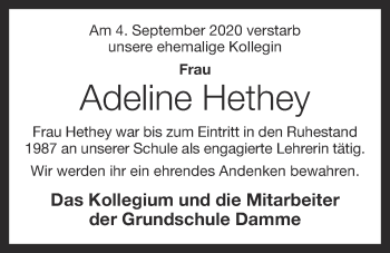 Anzeige von Adeline Hethey von OM-Medien