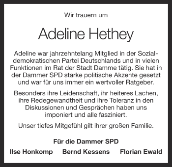 Anzeige von Adeline Hethey von OM-Medien