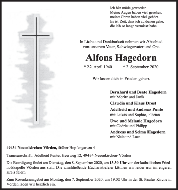 Anzeige von Alfons Hagedorn von OM-Medien