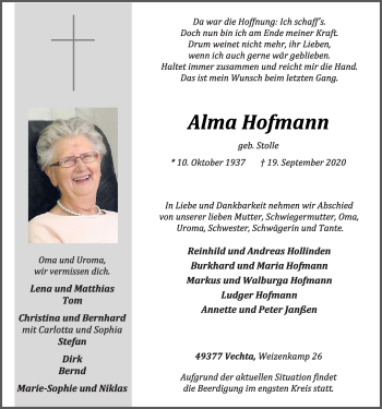 Anzeige von Alma Hofmann von OM-Medien