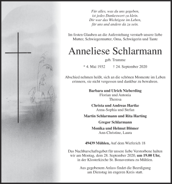 Anzeige von Anneliese Schlarmann von OM-Medien