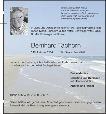 Anzeige von Bernhard Taphorn von OM-Medien
