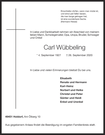 Anzeige von Carl Wübbeling von OM-Medien