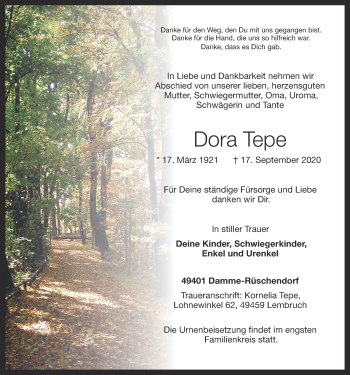 Anzeige von Dora Tepe von OM-Medien