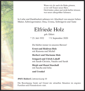 Anzeige von Elfriede Holz von OM-Medien