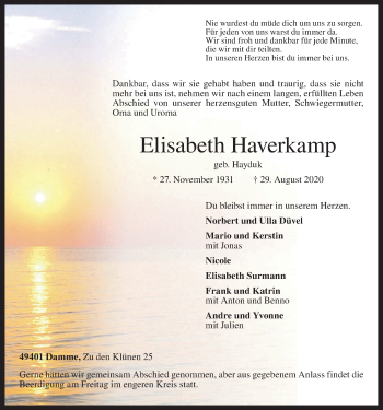 Anzeige von Elisabeth Haverkamp von OM-Medien
