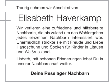 Anzeige von Elisabeth Haverkamp von OM-Medien