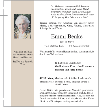 Anzeige von Emmi Benke von OM-Medien